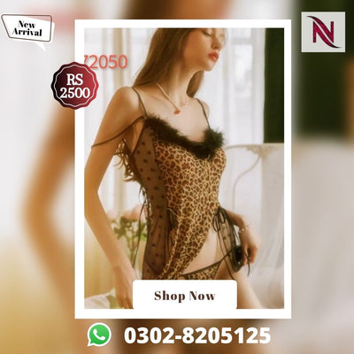 Leopard Printed Sexy Fur Nighty With Thong - 72050