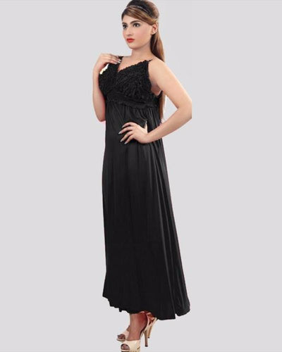 Black - FL-0024 - Flourish Nightwear - Nighty - diKHAWA Online Shopping in Pakistan