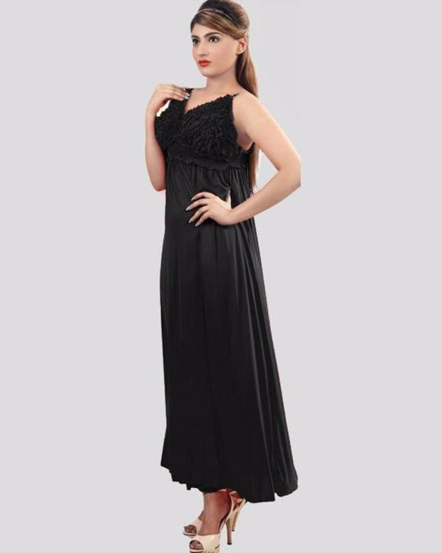 Black - FL-0024 - Flourish Nightwear - Nighty - diKHAWA Online Shopping in Pakistan