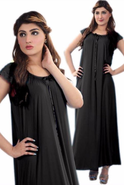 Black - FL-0026 - Flourish Nightwear - Nighty - diKHAWA Online Shopping in Pakistan