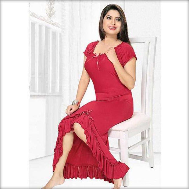 Red Nighty - FL-0038 - Flourish Nightwear - Nighty - diKHAWA Online Shopping in Pakistan