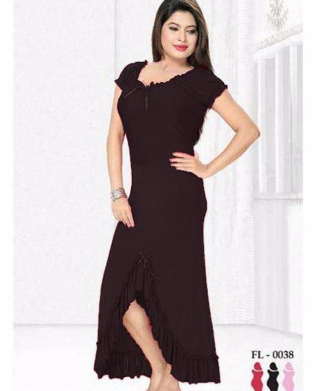 Black Nighty - FL-0038 - Flourish Nightwear - Nighty - diKHAWA Online Shopping in Pakistan