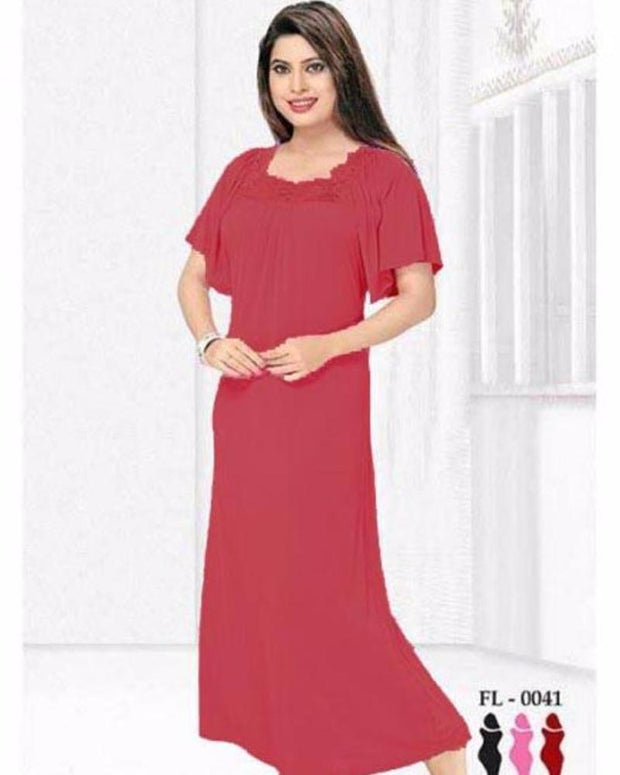 Maroon Flourish Nightwear - FL-0041 - Nighty - diKHAWA Online Shopping in Pakistan