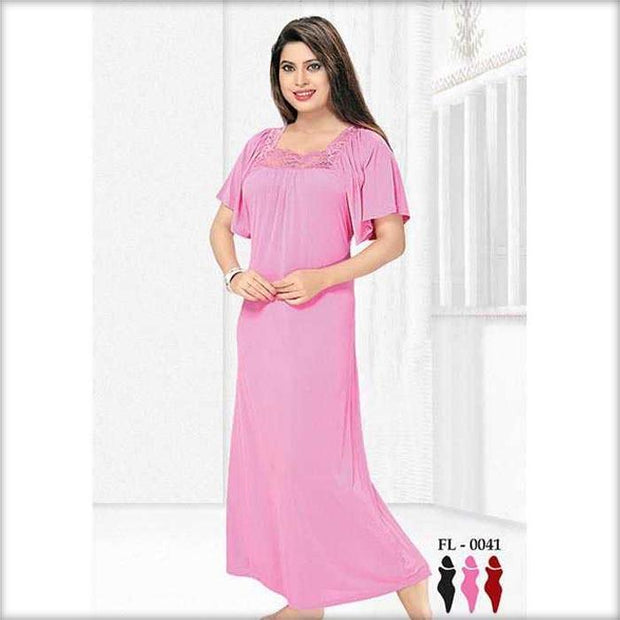 Pink Flourish Nightwear - FL-0041 - Nighty - diKHAWA Online Shopping in Pakistan