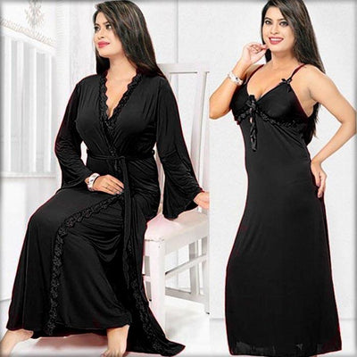 Black Flourish Nightwear - FL-0043 - Nighty Sets - diKHAWA Online Shopping in Pakistan