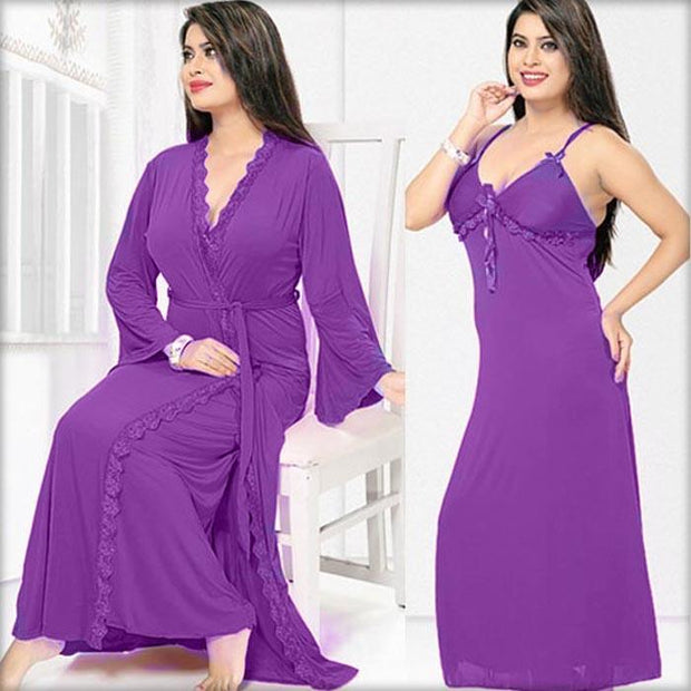 Purple Flourish Nightywear - FL-0043 - Nighty - diKHAWA Online Shopping in Pakistan