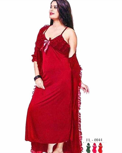 Red Nighty - FL-0044 - Flourish Nightywear - Nighty - diKHAWA Online Shopping in Pakistan