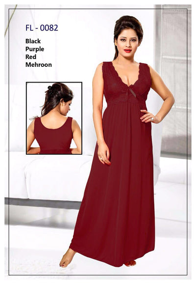 Flourish Nighty Maroon FL-0082 - 1Pc Bridal Nighty - Long Nighty