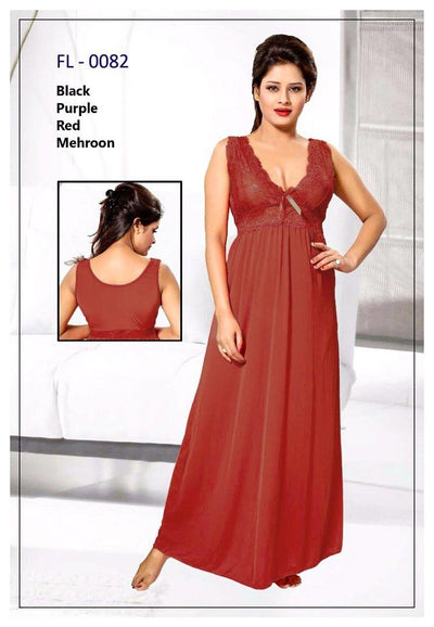 Maroon Stylish FL-0082 - Flourish Exclusive Bridal Nighty Set Collection-OFF