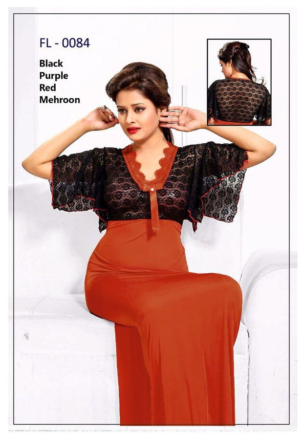 Maroon Stylish FL-0084 - Flourish Exclusive Bridal Nighty Set Collection-OFF