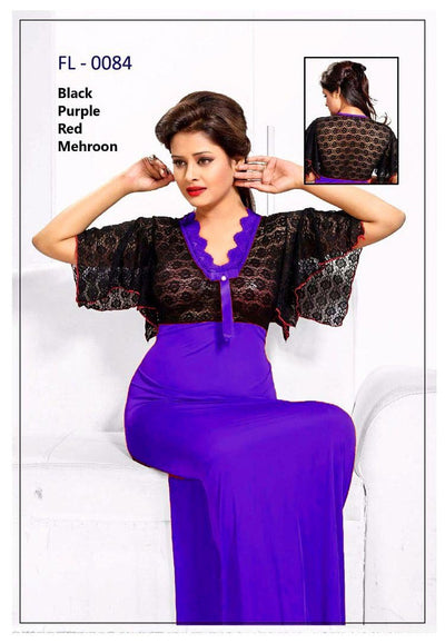 Purple Stylish FL-0084 - Flourish Exclusive Bridal Nighty Set Collection-OFF