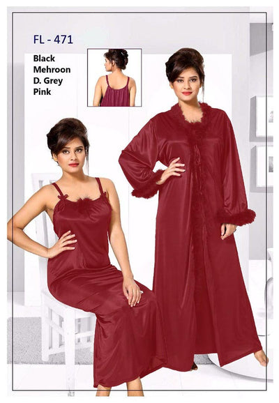 Pcs Maroon FL-471 - Flourish Exclusive Bridal Nighty Set Collection