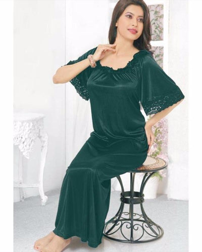 Green - FL-510 - Flourish Nightwear - Nighty - diKHAWA Online Shopping in Pakistan