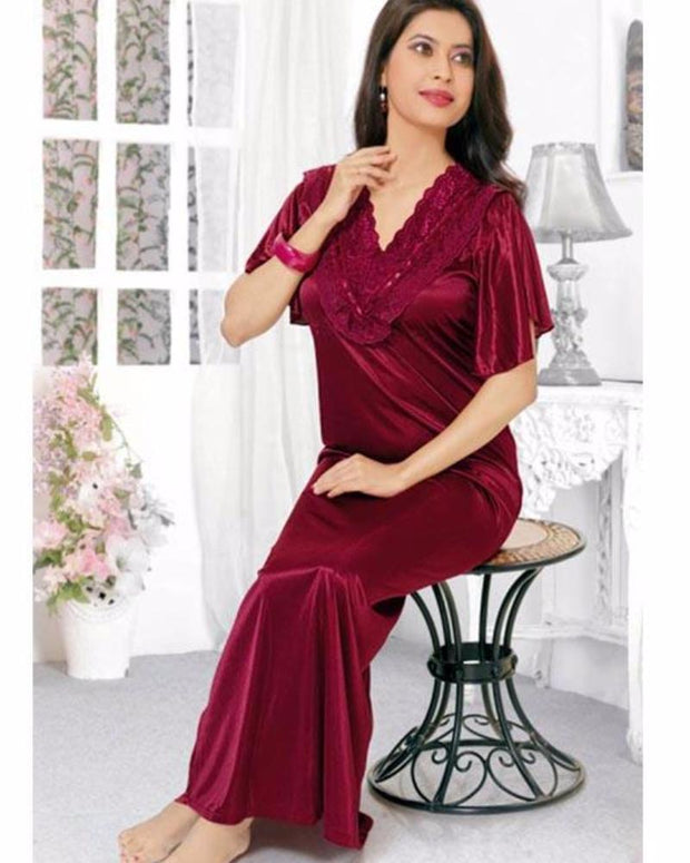 Flourish Silk Long Nightwear - FL-516 - Nighty - diKHAWA Online Shopping in Pakistan