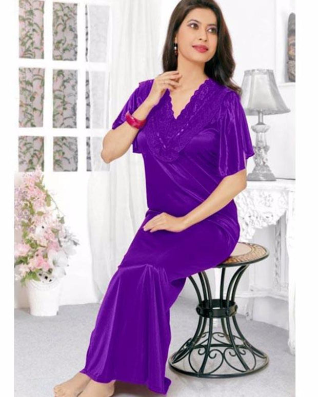 Flourish Silk Long Nightwear - FL-516 - Nighty - diKHAWA Online Shopping in Pakistan