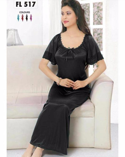 Flourish Long Silk Nightwear - FL-517 - Nighty - diKHAWA Online Shopping in Pakistan