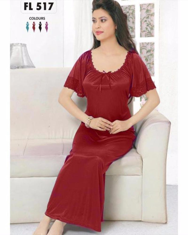 Flourish Long Silk Nightwear - FL-517 - Nighty - diKHAWA Online Shopping in Pakistan