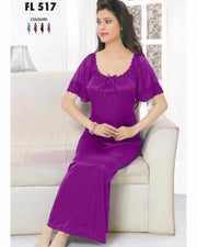 Flourish Long Silk Nightwear - FL-517 - Nighty - diKHAWA Online Shopping in Pakistan