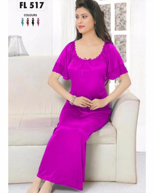 Flourish Long Silk Nightwear - FL-517 - Nighty - diKHAWA Online Shopping in Pakistan