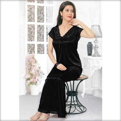 Black - FL-519 - Flourish Nightwear - Nighty - diKHAWA Online Shopping in Pakistan