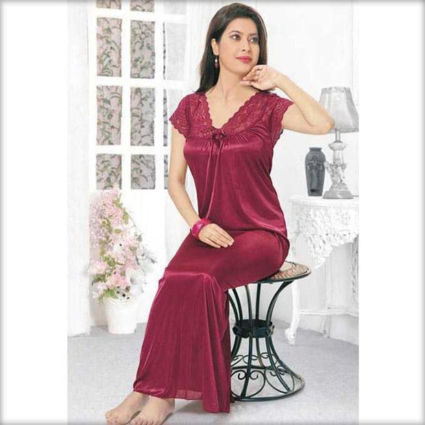 Maroon - FL-519 - Flourish Nightwear - Nighty - diKHAWA Online Shopping in Pakistan