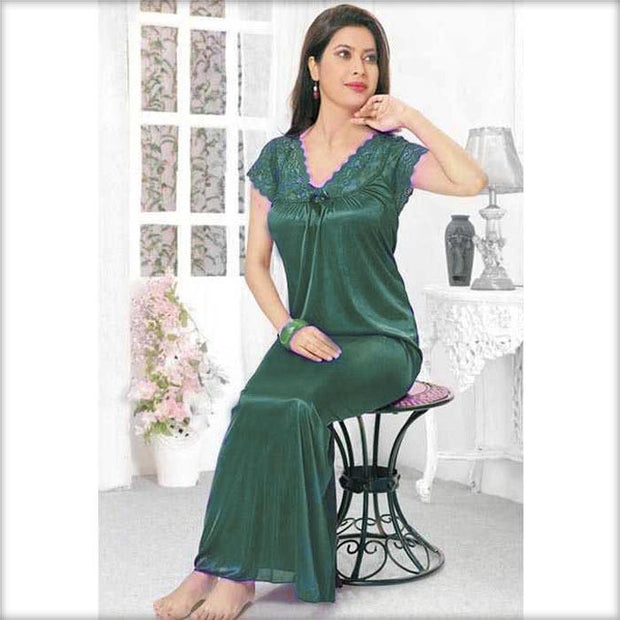 Green - FL-519 - Flourish Nightwear - Nighty - diKHAWA Online Shopping in Pakistan