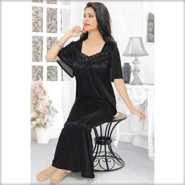 Black - FL-520 - Flourish Nightwear - Nighty - diKHAWA Online Shopping in Pakistan