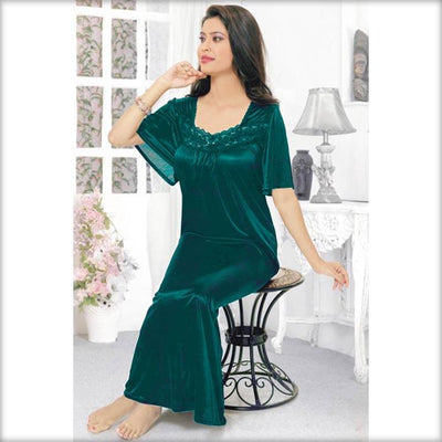 Green - FL-520 - Flourish Nightwear - Nighty - diKHAWA Online Shopping in Pakistan