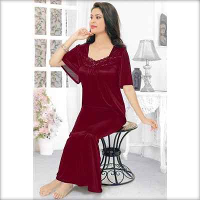 Maroon - FL-520 - Flourish Nightwear - Nighty - diKHAWA Online Shopping in Pakistan