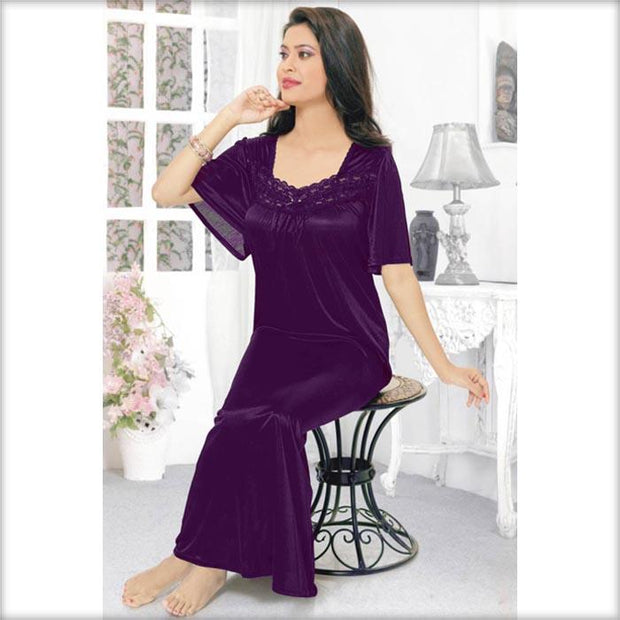 Purple - FL-520 - Flourish Nightwear - Nighty - diKHAWA Online Shopping in Pakistan