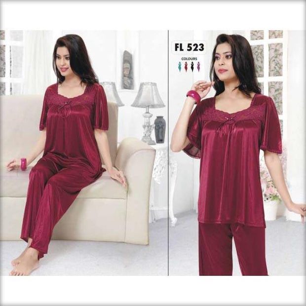 Maroon - FL-523 - Flourish Nightwear - Nighty - diKHAWA Online Shopping in Pakistan