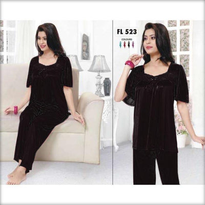 Black - FL-523 - Flourish Nightwear - Nighty - diKHAWA Online Shopping in Pakistan