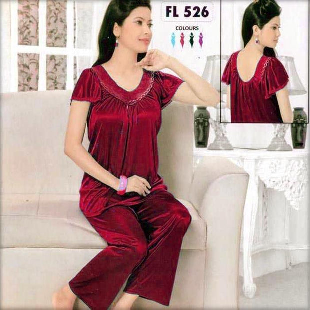 Red - FL-526 - Flourish Nightwear - Nighty - diKHAWA Online Shopping in Pakistan