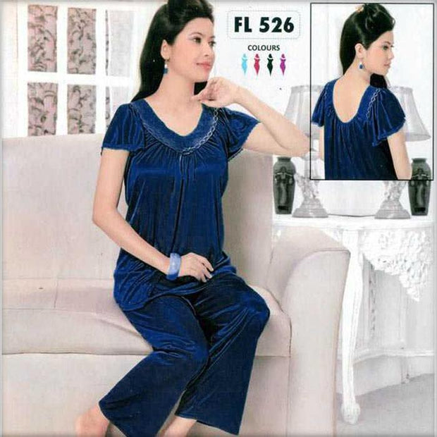 Navy Blue - FL-526 - Flourish Nightwear - Nighty - diKHAWA Online Shopping in Pakistan