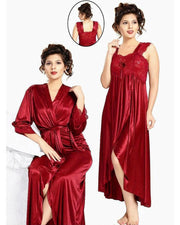 Flourish Nighty FL-533 - 2Pcs Bridal Nighty Set - Long Nighty