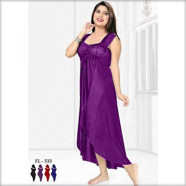 Purple Nighty - FL-533 - Flourish 2 Piece Nightwear - Nighty - diKHAWA Online Shopping in Pakistan