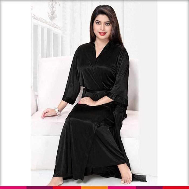 Black Nighty - FL-536 - Flourish 2 Piece Nightwear - Nighty Sets - diKHAWA Online Shopping in Pakistan