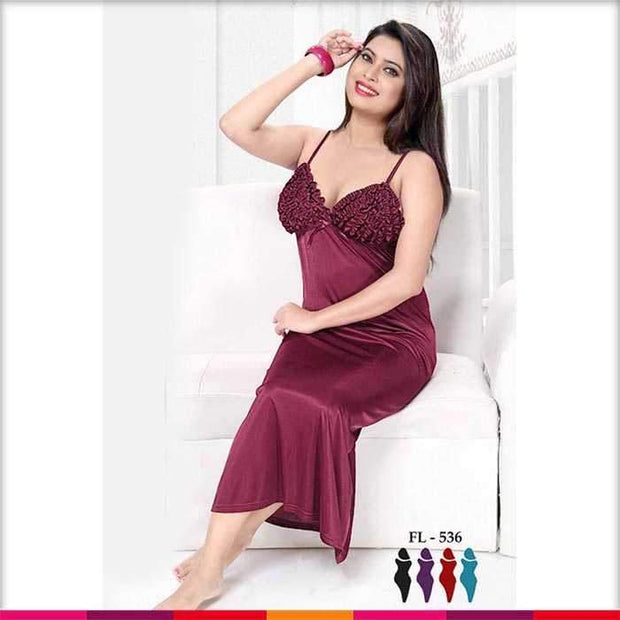 Maroon Nighty - FL-536 - Flourish Nightwear - Nighty - diKHAWA Online Shopping in Pakistan