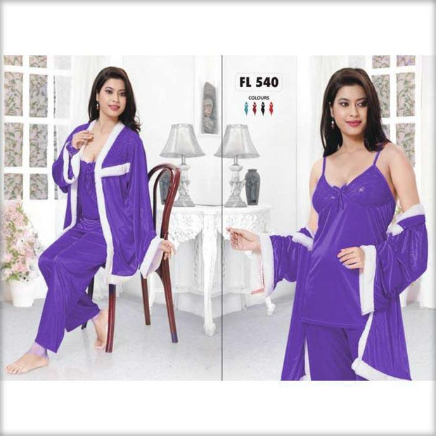 Purple - FL-540 - Flourish Nightwear - Nighty - diKHAWA Online Shopping in Pakistan