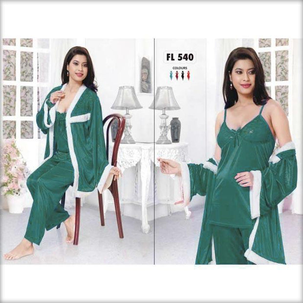 Green - FL-540 - Flourish Nightwear - Nighty - diKHAWA Online Shopping in Pakistan