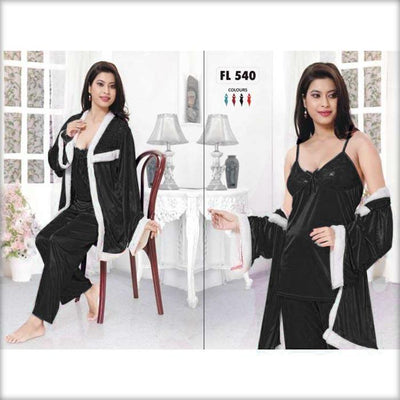 Black - FL-540 - Flourish Nightwear - Nighty Sets - diKHAWA Online Shopping in Pakistan