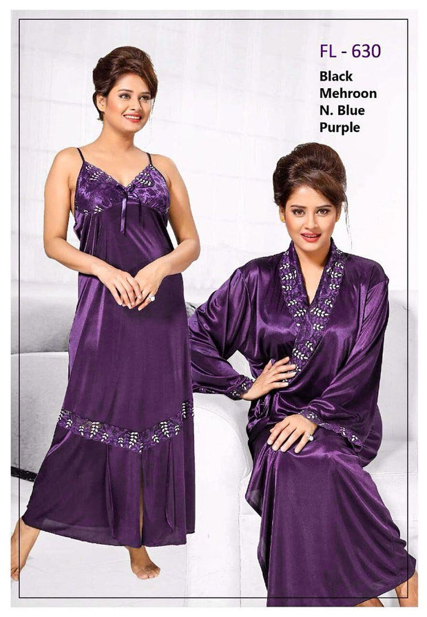 2 Pcs Purple FL-630 - Flourish Exclusive Bridal Nighty Set Collection