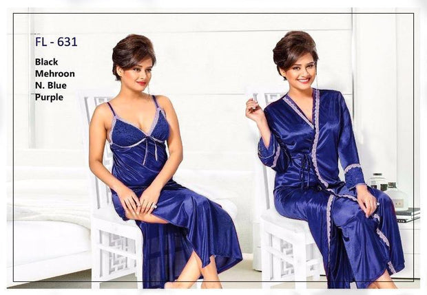 2 Pcs Blue FL-631 - Flourish Exclusive Bridal Nighty Set Collection