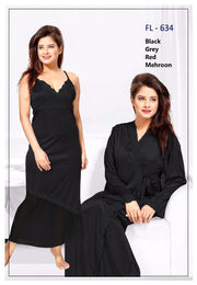 Flourish Nighty FL-634 - 2Pcs Bridal Nighty Set - Long Nighty