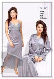 Flourish Nighty FL-634 - 2Pcs Bridal Nighty Set - Long Nighty