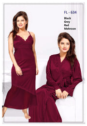 Flourish Nighty FL-634 - 2Pcs Bridal Nighty Set - Long Nighty