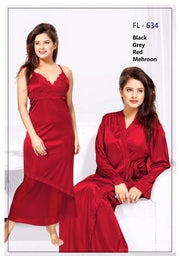 Flourish Nighty FL-634 - 2Pcs Bridal Nighty Set - Long Nighty