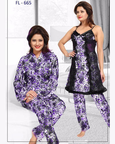 Purple Stylish FL-665 - Flourish Exclusive Bridal Nighty Set Collection