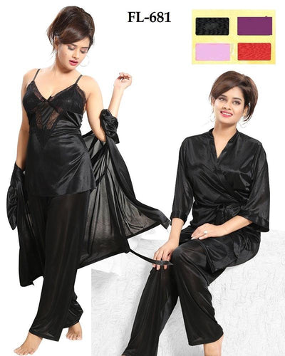 Flourish Nighty FL-681 - 3Pcs Bridal Nighty Set - Long Nighty