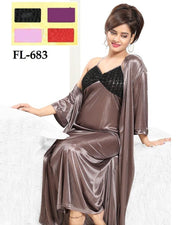 Flourish Nighty FL-683 - 2Pcs Bridal Nighty Set - Long Nighty